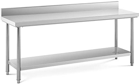 Royal Catering Edelstahl Arbeitstisch mit Aufkantung Arbeitstisch Gastro-Tisch Küchenarbeitstisch Metzgertisch 200 x 60 cm belastbar bis 400 kg