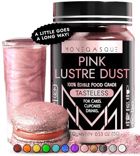 MONÉGASQUE Pink Edible Glitter for Drinks & Cakes, Lustre Dust, 15g | Pink Edible Lustre Dust for Halloween Cocktails, Cakes & Party Drinks - Kosher, Halal, Vegan, Tasteless