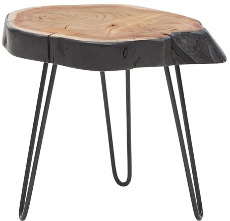 FineBuy Beistelltisch Akazie Massivholz/Metall Industrial 40x40x32cm Baumkante, Wohnzimmertisch Sofatisch Massiv Haarnadelbeine, Kleiner Anstelltisch Tisch Wohnzimmer Braun