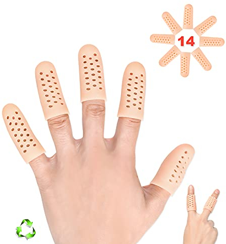 Pnrskter Finger Protectors, 14Pcs Silicone Finger Cots Thumb Protector for Arthritis, Cracking, Pain Relief