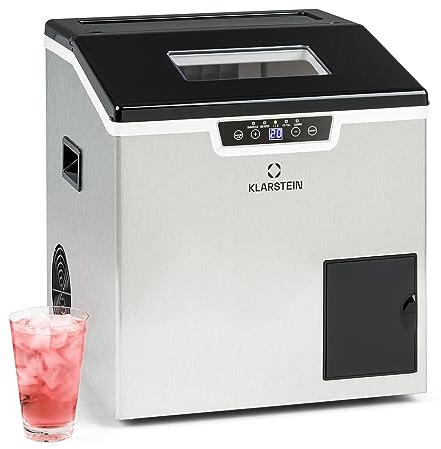 Klarstein Macchina Ghiaccio 3L, Macchina del Ghiaccio Professionale, Fabbricatore Ghiaccio Secco Alimentare fino a 20kg, Ghiaccio a Cubetti e Tritato, Macchina Ghiaccio Casa per Cocktail Autopulente