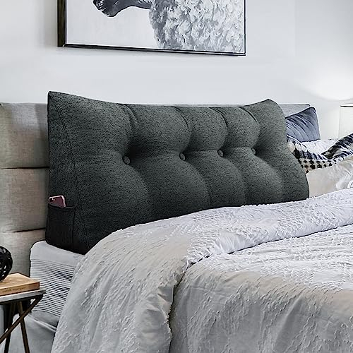 VERCART Keilkissen Bett Großes Rückenkissen Bett Kopfteil Bequemes Lesekissen für Bett und Sofa 2 in 1 Rückenlehne und Kopfkissen Couchkissen Langes XXL Lendenkissen Leinen 140cm Anthrazit