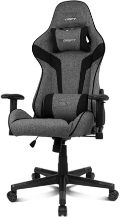 DRIFT GAMING DR90 – Silla Gaming ergonómica con reposacabezas y Lumbar, Respaldo reclinable 135°, Brazos 2D Ajustables, Tejido Transpirable, Base de Nylon y pistón de Gas Clase 4 – Gris/Negra