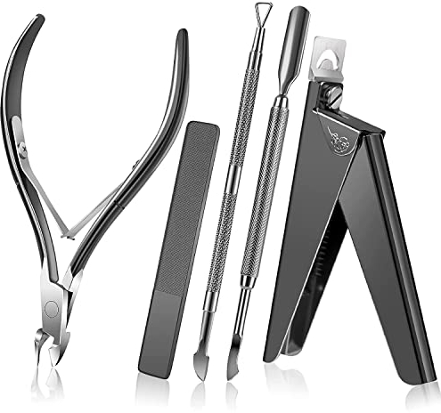Acryl Nagelknipser Kit mit Glasnagelfeile, Nagelhautschneider und Nagelhautschieber Nagelgel Polish Remover, Edelstahl Professionelle Maniküre Pediküre Werkzeuge für Finger Zehennägel,Schwarz
