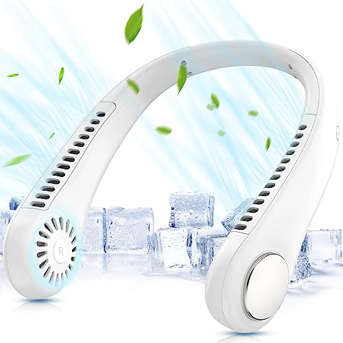 ITHKY Neck Fan, Portable Fan Hands Free Bladeless Mini with 360°Cooling Airflow, USB Rechargeable Personal Quiet Wearable 3 Wind Speed for Sports Outdoor Indoor, Dark White