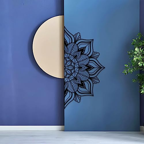 Resama Large Metal Mandala Wall Decor, Unique Lotus Flower Wall Art, Suitable for Office and Home Indoor and Outdoor Decoration (Black, 59‘’x29.5‘’/ 150x75cm)