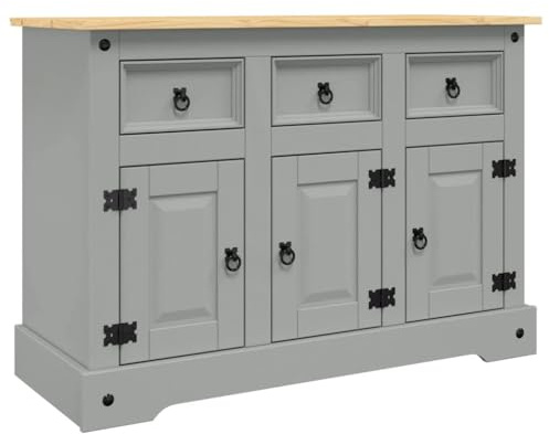 vidaXL Massivholz Sideboard Kommode Wohnzimmerschrank Schrank Anrichte Beistellschrank Kommodenschrank Corona 112x44x78 Grau Mexikanische Kiefer
