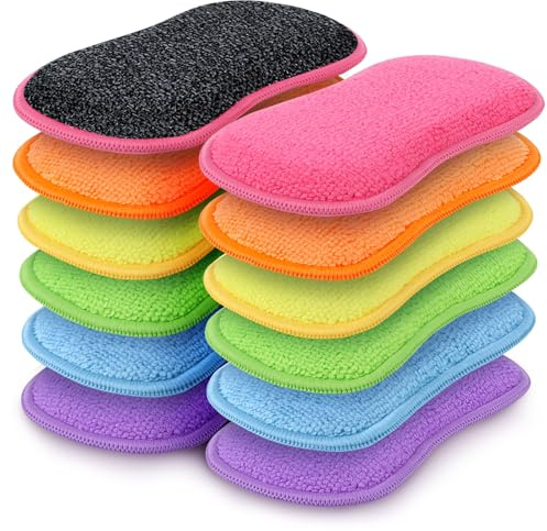 HOMEXCEL 12 Pack Multi-Purpose Scrub Sponges Kitchen, Dish Sponge, Non-Scratch Microfiber Sponge for Efficiently Cleaning Dishes, Pots, and Pans (Multicolor)