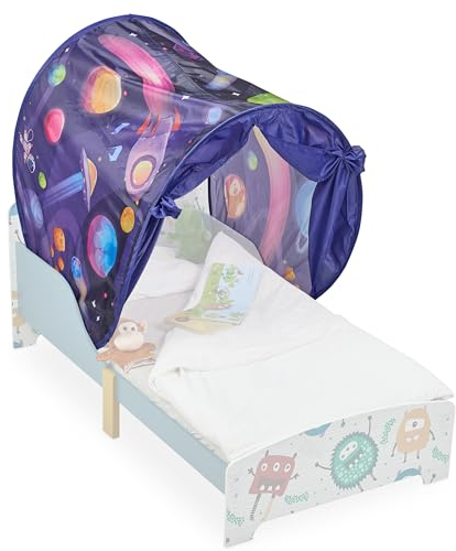 Relaxdays Bettzelt Kinder, BxT: 220x79 cm, Weltall-Design, Betttunnel für Kinderbett, Pop-up-Funktion, Betthöhle, bunt