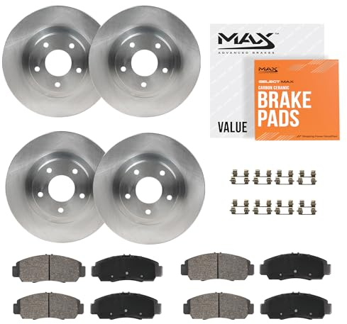 Max Advanced Brakes Front & Rear Brake Kit Compatible With 2021 Kia Seltos AWD Electronic Parking Brakes Replacement Premium OE Disc Brake Rotors and Ceramic Brake Pads