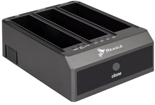 Reagle Docking station per dischi rigidi da 2,5 e 3,5 HDD/SSD, 3 alloggiamenti, funzione clonazione offline, USB 3.2 Gen 1, 18 TB, alluminio, SuperSpeed 5 Gb/s, Plug & Play, incluso alimentatore di