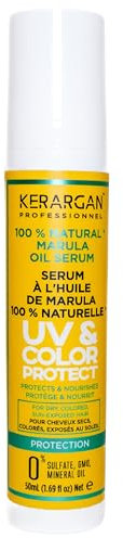 Kerargan - Sérum Capillaire Protecteur UV & Couleur à l'Huile de Marula pour Cheveux Secs et Colorés - Anti-Frisottis, Lissant, Hydratant - Sans Sulfate, OGM, Huile Minérale - 50ml
