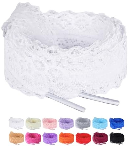 Olukssck 2 Pairs Flat Laces Shoelaces, 3CM Wide Fancy Ribbon Shoe Laces for Women, White, 39inch(100cm)