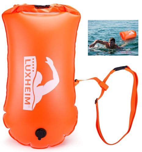 LUXHEIM 28L Swim Buoy Dry Bag, Inflatable Tow Float for Open Water Swimming | Highly Visible in Sea, Lakes, Rivers, Waterproof Swim Float Dual-Airbag, Wild Swimming Buoy for Training, Triathlon, Kayaking