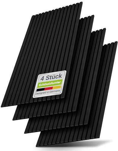 Juskys Akustikpaneele 4er Set 2,88 m² – Wandpaneele 120x60 cm zur Wandverkleidung, reduziert Hall & Lärm, dekorative Wandplatten – Eiche Schwarz