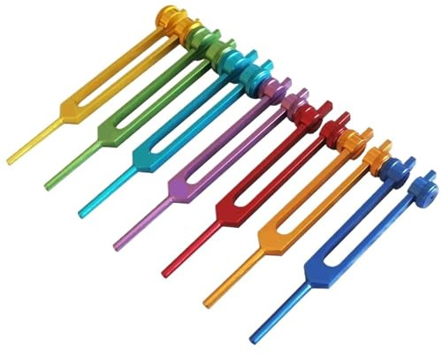 Stämgaffel sju färgglada inställningsgafflar set för meditation aluminiumlegering ljudverktyg slagverk instrument för ljudläkning (set)