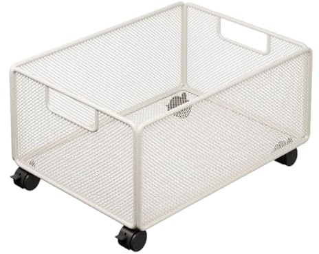 MotiveTech Roll Organizer under Desk, Storage Cart with Wheels, Office Supplies, Portable Hanging File Organizer Made of Mesh for Office Work, Multi, 48x25x23cm