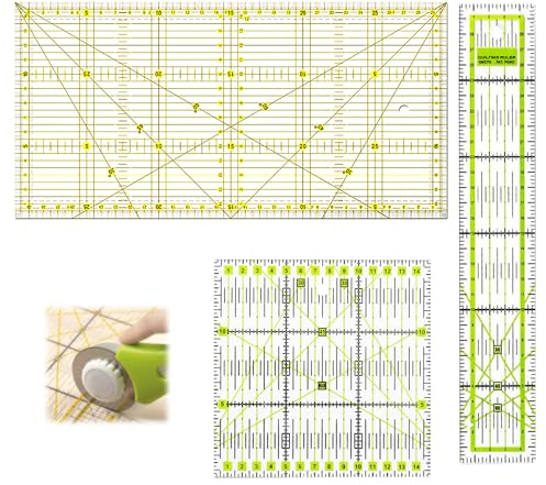 CATELL 3 Pezzi Righello Patchwork Quilting, 5 x 30 cm/15 x 15 cm/15 x 30 cm Righello Sarta Righello per Cucito Trasparente con Linee D'angolo Righelli per Sartoria Cucire Patchwork Fai da Te
