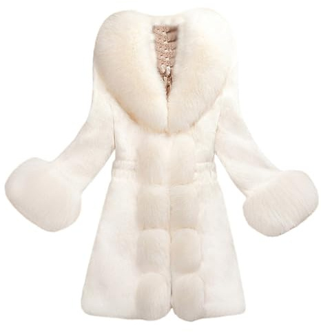 SXcggal Faux Fur Coat Long Women's Oversized Faux Fur Coat with Without Hood Elegant Plain Jacket Warm Plush Loose Winter Womens Coats,White,L