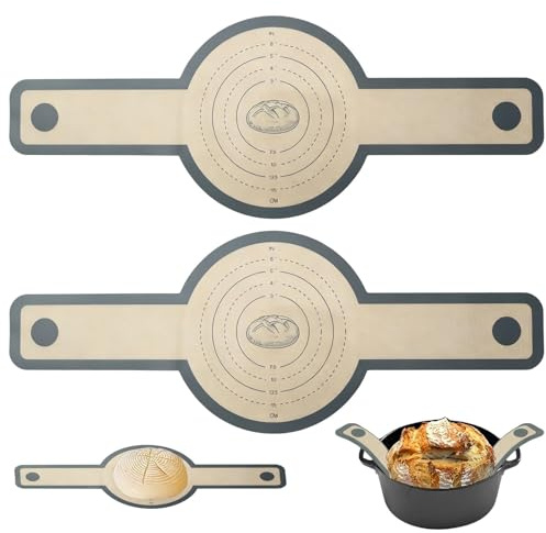 HSUYUN 2 Piezas Alfombrillas para Hornear Pan, Redondas Alfombrillas para Horno Holandés, Tapete de Silicona para Amasar con 2 Mangos Largos, Reutilizable Esterilla Pan, para Amasar y Hornear