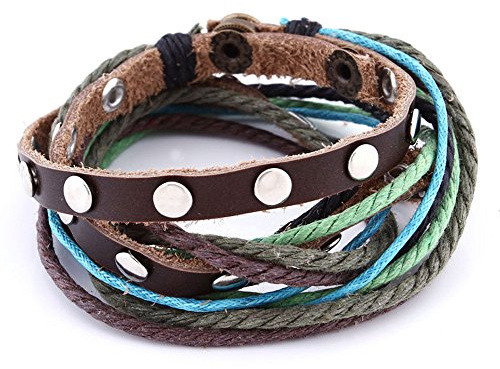 DonDon - Bracciale da donna in pelle con borchie, effetto surf, colore: Marrone
