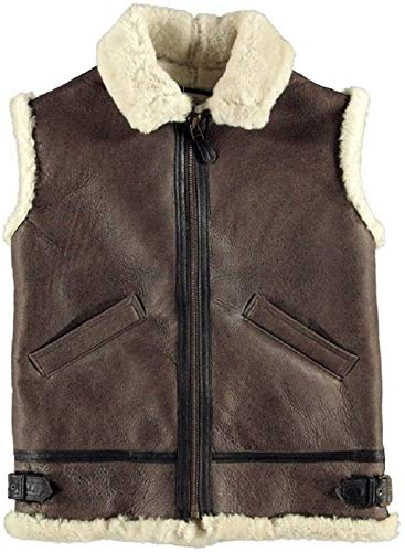 B3 USAAF Bomber Brown White Real Shearling Sheepskin Leather Vest (M)