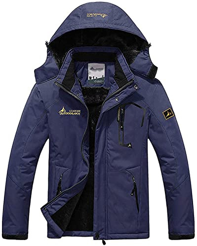 Memoryee Chaqueta Impermeable para Hombres Chaqueta Polar de Invierno Cálida Chaqueta de Esquí A Prueba de Viento Bolsillos Múltiples/Navy blue/L