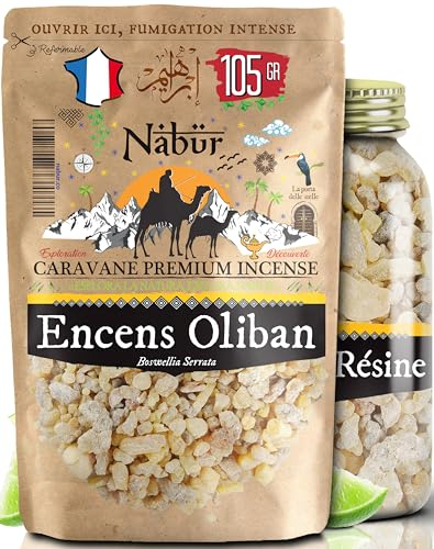Nabür - Incensio Olibano Grani 105gr | Boswellia Serrata - Grado A | Benessere cognitivo, salute del ferro, serenità