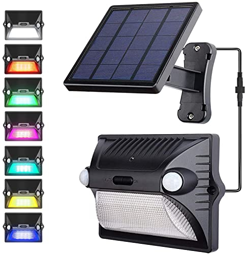 Awanber Solar Wall Light Outdoor Indoor, 3 Lighting Modes LED Solar Powered Security Light with Motion Sensor RGB Color Changing Solar Shed Garden Lights for Yard Garage Fence Front Door Entrance