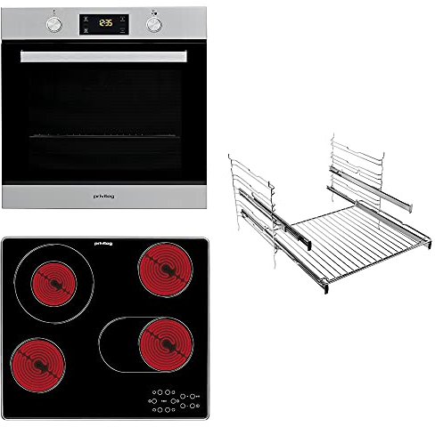 Privileg BAKO Turn&Cook 400 Einbau-Backofen mit Glaskeramik-Kochfeld/ 71 L/Pyrolyse-Reinigungsfunktion/Heißluftbackofen mit 10 Funktionen / 2-fach Teilauszug/Maxi Cooking silver