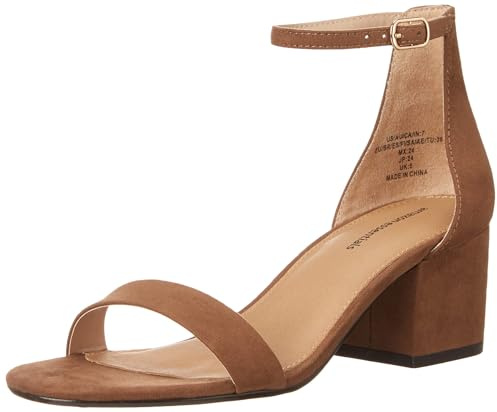 Amazon Essentials Sandali con Tacco e Due Cinturini Donna, Marrone, 36 EU
