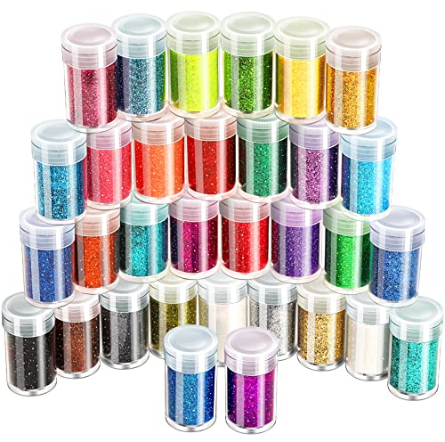 Feiner Glitzer, extra feines Glitzerpulver, LEOBRO sortierter Bastelglitzer für Epoxidharz, Körpernagel-Glitzer, DIY-Glitzer-Becher, Malkarten, Glitzer, Set mit 32 Farben