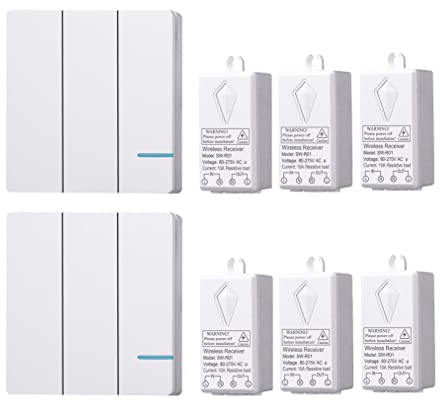 Lancoon Wireless Light Switch and Receiver Kit, Include 3-Gang Push Button Panel Small Controller 30M RF Range Waterproof Expandable for Home Improvement House Lights Lamps Appliance
