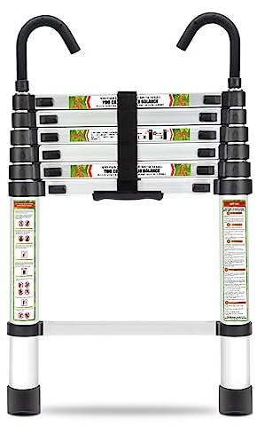 RIKADE Telescopic Ladder, 6.5FT Aluminum Telescoping Ladder with Non-Slip Feet and Stable Hook, Portable Extension Ladder for Household and Outdoor Working, Max Load 330lbs, Aluminum