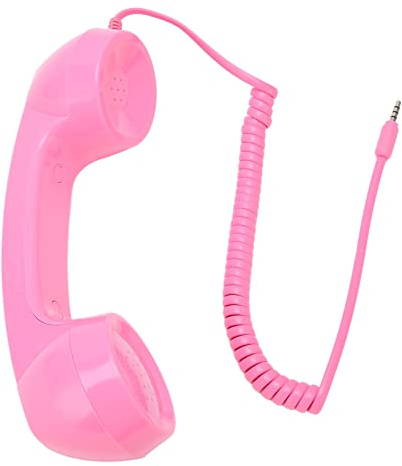 Retro telefonhörer, vintage retro 3,5 mm telefonhörare, handsfree mikrofon för mobiltelefon och dator (Rosa)