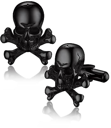 Bandmax Schwarzer Manschettenknopf Edelstahl Skull Manschettenknöpfe Herren Cufflinks Gothic Schädel Modeschmuck für Geburtstag Mann