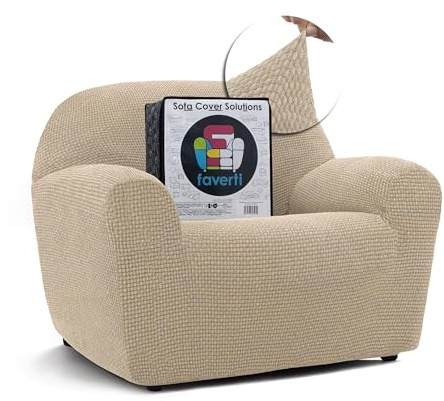 FAVERTI® Funda Sillón Super Elástica 1 Plaza de 70 a 110 cm | Modelo NOVELE | Beige | Funda Universal Ideal para Cualquier Forma de sillón | Protector de Calidad Tejido Jacquard Tacto algodón