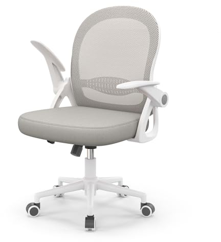 naspaluro Bürostuhl, Ergonomischer Schreibtischstuhl mit Atmungsaktiv Netzbespannung, Hochklappbare Armlehnen, Höhenverstellbarer, Computerstuhl, Leichter Stuhl, 360° Drehstuhl, Grau