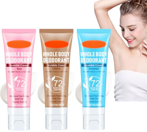 Wenrny Whole Body Deodorant for Women,3 Pack Women's Invisible Cream Body Deodorant,72 Hour Odor Control,All Day Odor Protection,3.0 Oz Aluminum Free Women Deodorant Cream,Safe Skin (C Set)