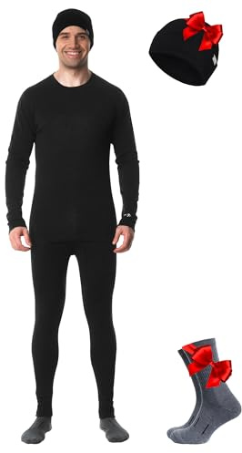 Merino.tech Conjunto Lana Merino Hombre - Camisa y Pantalon Termica Lana Merino con Calcetines + Gorro (Medium, Charcoal Grey)