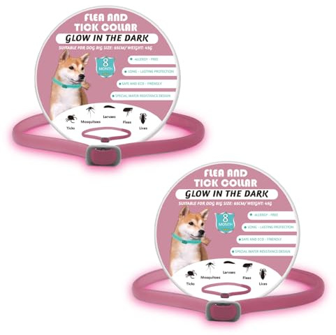 2 Pcs Luminous Repellent Dogs Collars, Repellency Slow Release Repellent Collars for dogs, Water-Resistant Adjustable For Dogs Fit Most Dogs, Pink