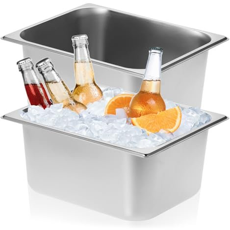 OLegei 2pcs seaux à glaçons rectangulaire en acier inox seau à glace pour refroidir les bouteilles seau à champagne grande capacité bassine à vaisselle 32x26x15cm (8.8L)