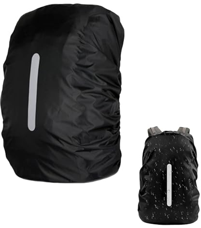 Zueyen Housse de pluie pour sacs à dos, housse de pluie, 20 l, avec bandes réfléchissantes, boucle réglable, pour sac à dos, cartable, randonnée, escalade, cyclisme, noir, taille S