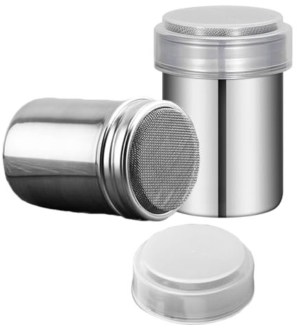 Puderzuckerstreuer,2 Stück Mehlstreuer mit Deckel,Edelstahl Kakaostreuer für Cappuccino,Puderzuckermühle,Kakao Streuer Cappuccino,Staubzuckerstreuer,Staubzuckermühle,Zimtstreuer,Puderzucker Streuer