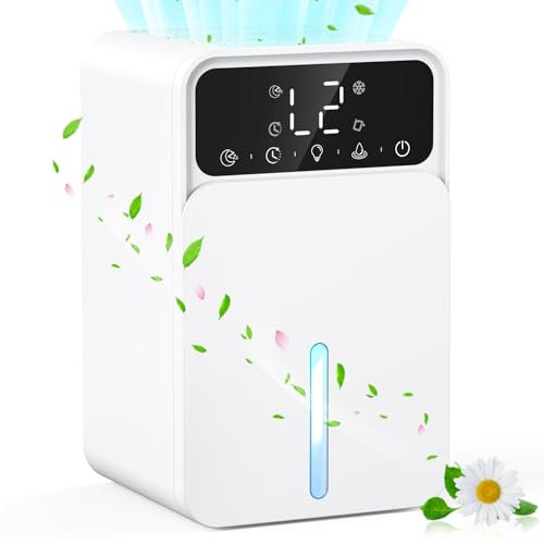 Deshumidificateur d' air, Déshumidificateurs Electriques 1500ML pour Humidité, Portable et Ultra Silencieux, avec Dégivrage Automatique, LED 7 Couleurs, 2-12H Minuteur & Arrêt Automatique-Blanc