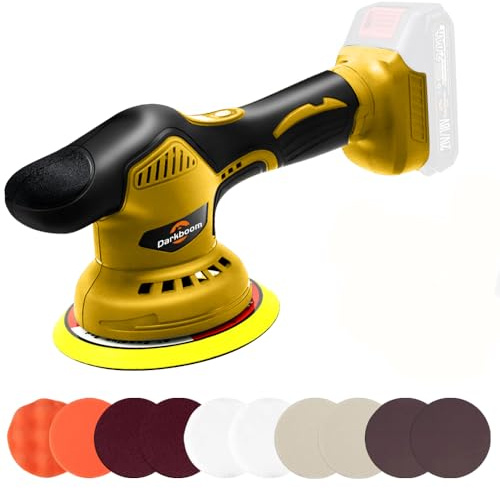 Darkboom Cordless Buffer Polisher 6 inch with 8 discs for polishing, fits Dewalts 20V battery and 6 variable speed from 2200RPM to 5500RPM cordless sander, for Car Detailing/Polishing