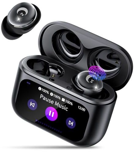 Wireless Earbuds with Smart Touch Screen, Mini Sleep Earbuds Bluetooth 5.4 Headphones In Ear with Noise Cancelling Mics, 48Hrs Bass Stereo Ear Buds, 5 EQ Modes/IPX7 Waterproof Earphones Deep Black