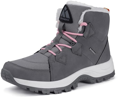 Mishansha Mujer Botas de Nieve Al Aire Libre Senderismo Trekking Zapatos Invierno Forro Piel Sneakers Calientes Botines Gris Oscuro Gr.39