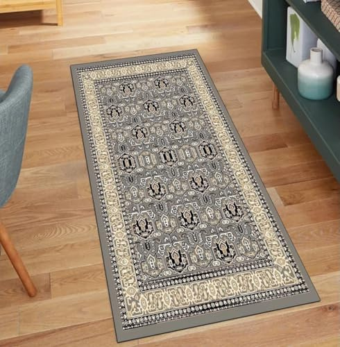 QQrunner Alfombra larga vintage de color gris, 40 x 400 cm, para cocina, antideslizante, lavable, pasillo, pasillo, poliéster, salón, alfombra atrapa la suciedad