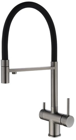 3-vägs kökskran med dra ner spray dubbel kontroll dricksvatten kransystem kompatibel grå finish mångsidig och elegant köksarmatur